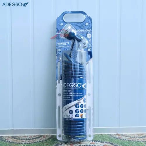TUYAU D'ARROSAGE SPIRAL 7.5M AVEC RACCORD & PISTOLET ADEGSO